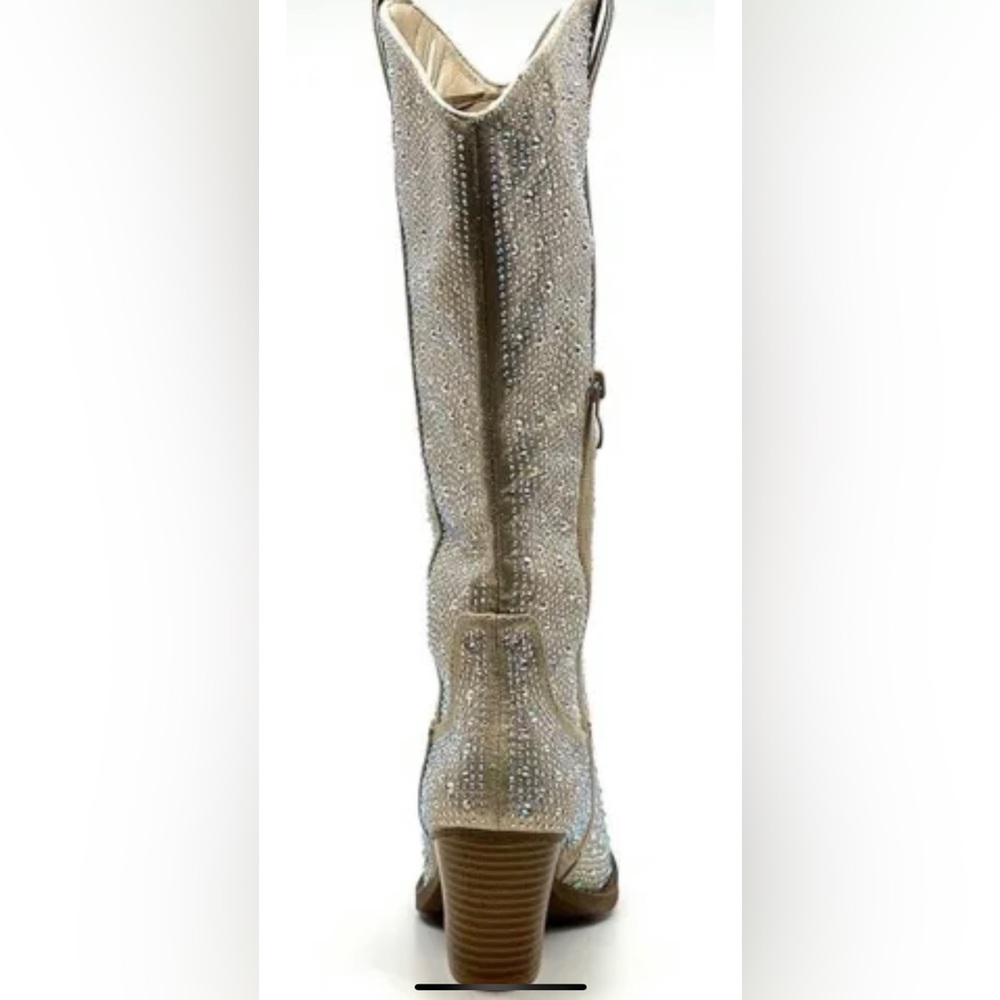 Woman Round Toe Zipper Rhinestone Boot - Picture 2 of 4